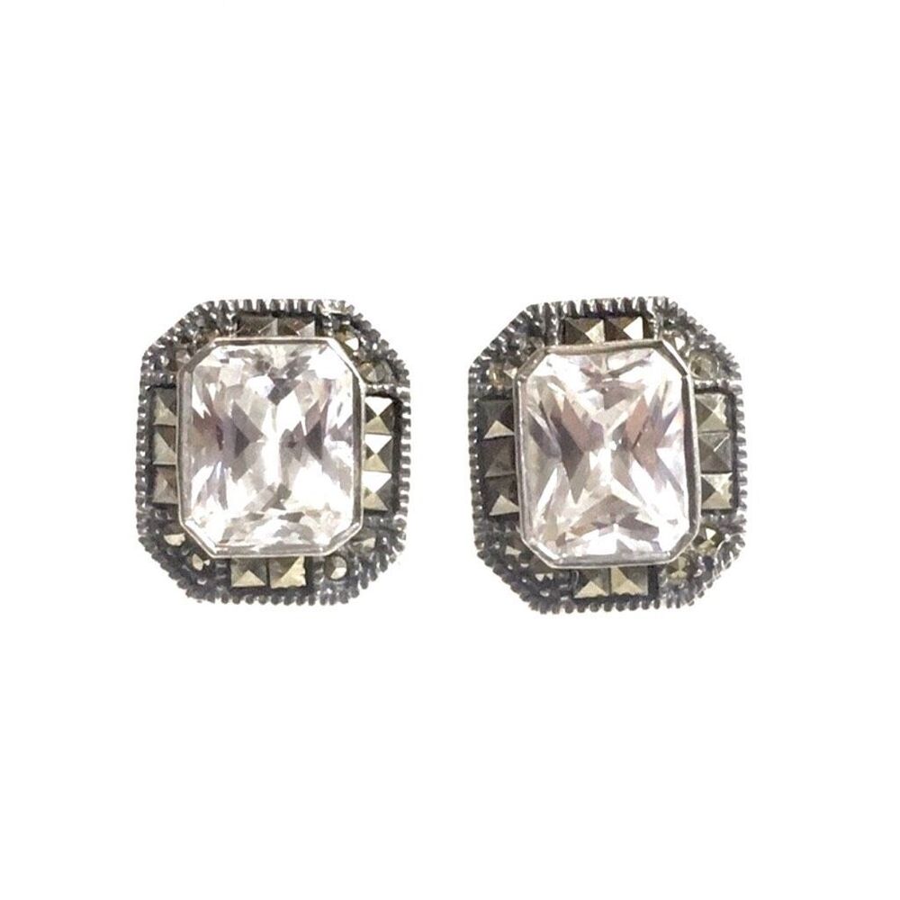JUDITH JACK Sterling Silver Marcasite Faceted CZ Vintage Earrings - Picture 11 of 16